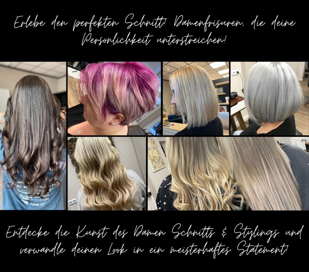 Kollage von sechs unterschiedlichen Damenfrisuren und -stylings. #friseur-preise #friseur-hamburg #friseur-harburg