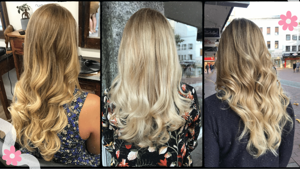Collage mit drei Bildern von Frauen mit blonden Haaren in verschiedenen Nuancen und Styles, die Vielseitigkeit und Schönheit von blonden Haarfarben zeigend.